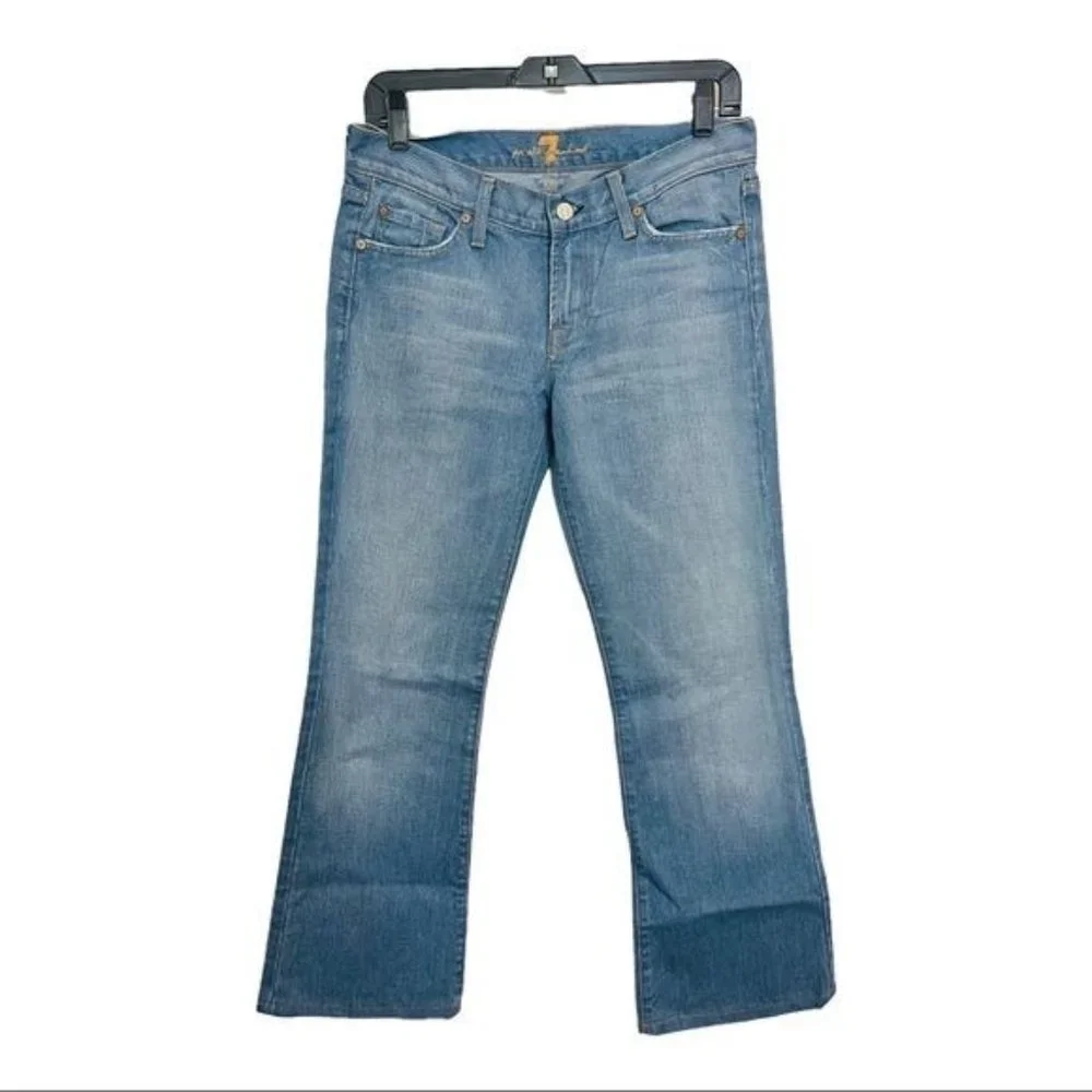 7 For All Mankind Flare Jeans Designer Denim Light Blue Wash Womens Size 28 - Picture 11 of 12